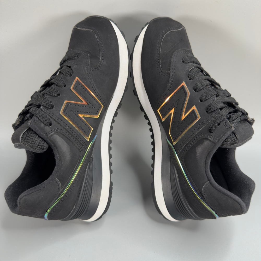 New Balance 574 Womens 6 B Casual Sneaker Black Iridescent Low Lace Up Dad Shoes - Picture 9 of 16